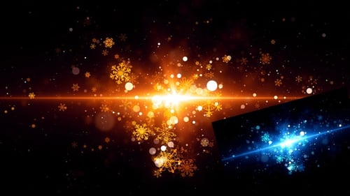 Sparkling Golden Snowflakes and Light Ray Holiday Background