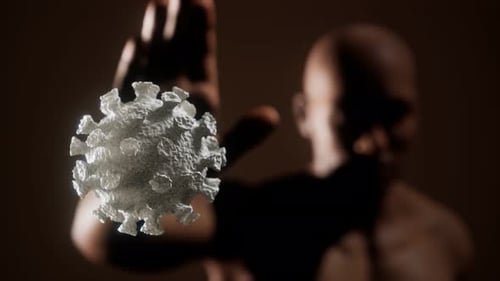 Scared Man Gesturing Stop Afraid of Coronavirus COVID-19 Infection