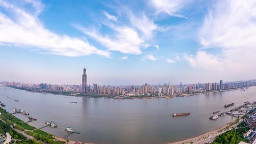 Timelapse of Wuhan city .Panoramic skyline and buildings
