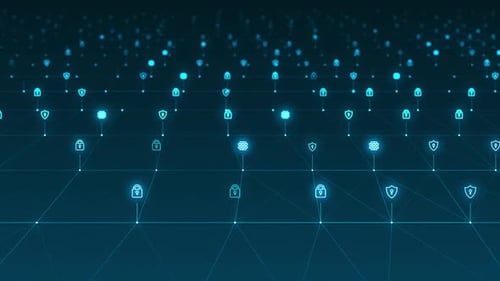 Futuristic Digital Network Security Background with Glowing Icons