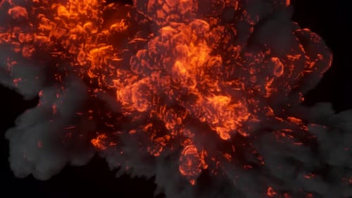 Ultra Realistic Fiery Explosion From a Bomb or Gas with Black Thick Smoke on an Isolated Black