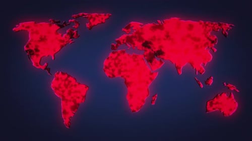 Animated World Map with Global Network Spread and Red Glow