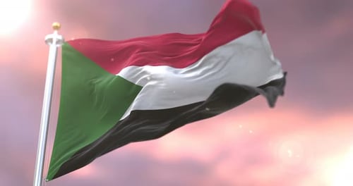 Realistic Waving Flag of Sudan with Bokeh Background