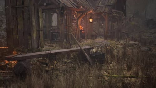 Ancient Wooden Village in Country Side