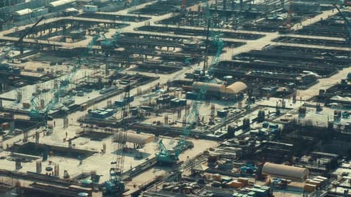 Time Lapse of Construction Site with Heavy Construction Machinery in Metropolis