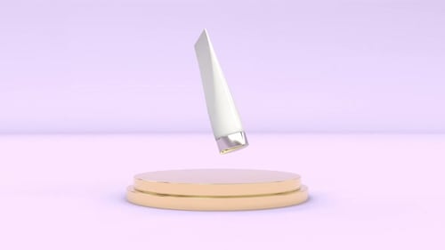 White Plastic Tube Mockup on Pink Back Metallic Podium Skin Care Pack Cosmetic Able to Loop Seamless