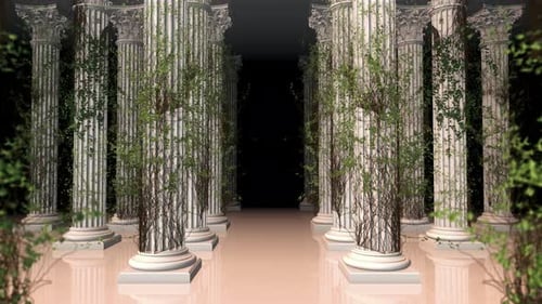 Moving Through Elegant Classical Columns with Lush Growing Vines