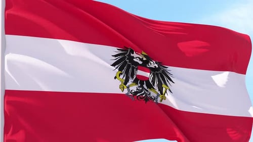 Waving Flag of Austria with National Emblem Loop