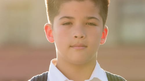 Outdoors Portrait Closeup Calm Serious Sad Face Child Little Boy Teenager Schoolboy Student Pupil
