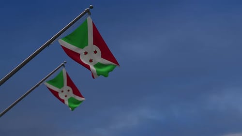 Animated Burundi Flags Waving Under Blue Sky