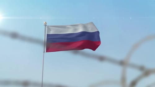 Russia Flag Behind Border