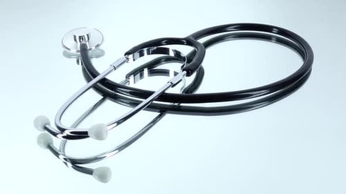 Black Stethoscope on a Reflective Glass Surface