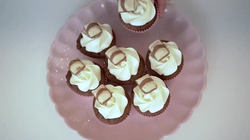 Chocolate Cupcakes with White Frosting Overhead Shot
