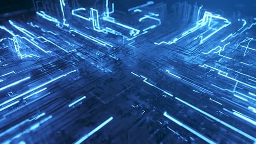 Antecedentes tecnológicos abstractos de un haz brillante de fibra óptica que se extiende en el espacio digital