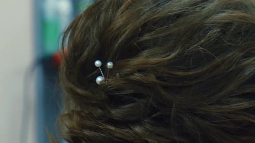 Hair Updo with Pearl Sprig Close Up