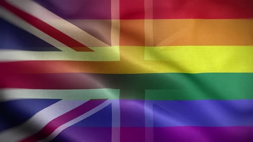United Kingdom and Rainbow Pride Flags Waving Together
