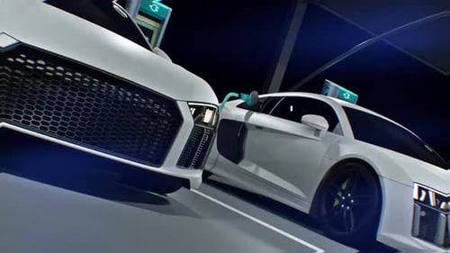 Energía renovable y coche eléctrico conectados a la máquina de carga IV