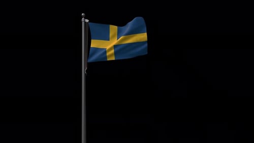 Waving Sweden Flag Realistic 3D Animation with Alpha Channel