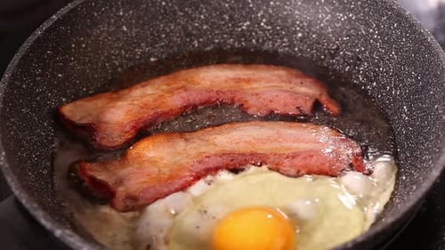 Bacon and Egg Sizzling in a Pan