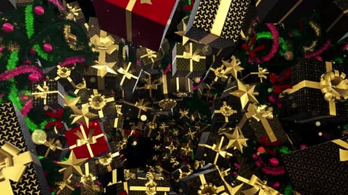 Exploding Festive Christmas Gifts and Stars Animation
