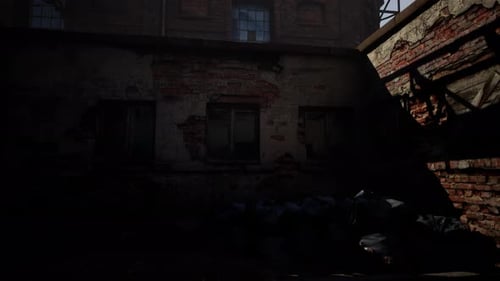Abandoned Industrial Factory Buildings at Sunset