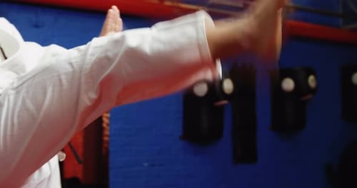 Young Adult Practicing Martial Arts Kick Technique