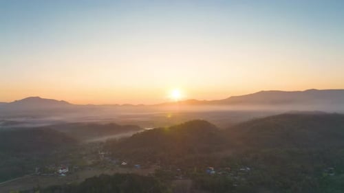 Aerial view Beautiful of morning scenery Golden light sunrise.