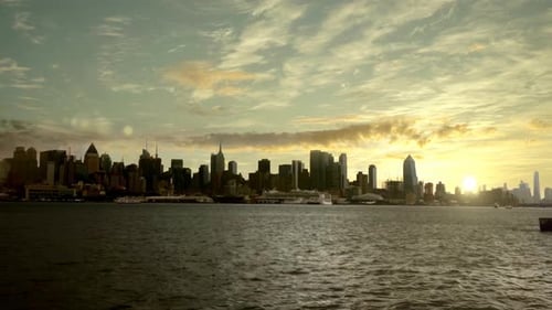 Skyscrapers at Sunset in Manhattan, New York, USA. 4K Version.