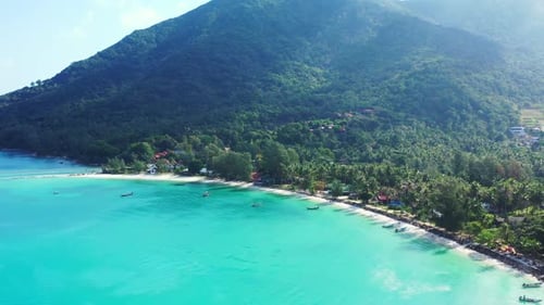 Aerial travel of paradise sea view beach adventure by turquoise water and clean sandy background of
