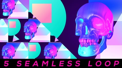 Colorful Neon Skulls and Geometric Shapes Animated Design
