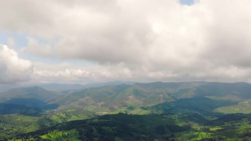Aerial Drone View Mountains Covered with Green Grass and Green Trees. View of the Mountain Tops