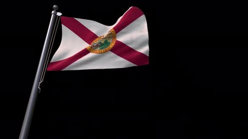 Florida State Flag Waving on Flagpole with Alpha Channel Background