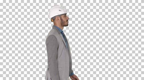 Architect in White Helmet Walking, Alpha Channel