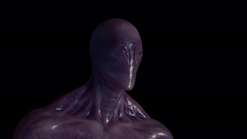 3D Animated Alien Creature Head Turning on Black Background