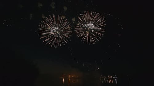 Awesome Real Firework on Deep Black Background Sky on Fireworks Festival From River Bank Over Night