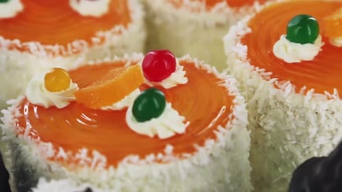 Sponge Cakes with Cream and Different Fillings