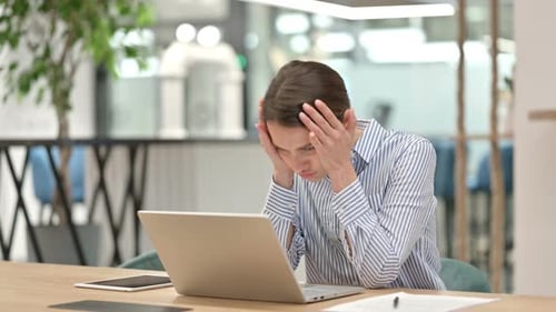 Upset Young Woman Having Loss on Laptop in Office, Failure