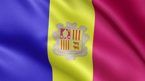 Andorra National Flag Seamlessly Waving in Wind Loop