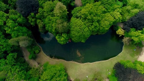 Flying Over Calm Summer Lake