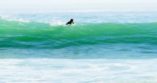 Surfers surfing in sea