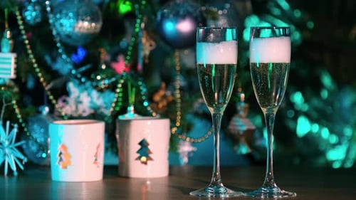 Sparkling Champagne is Poured at Christmas