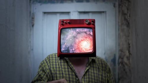 Television Head with Swirling Galaxy Animation