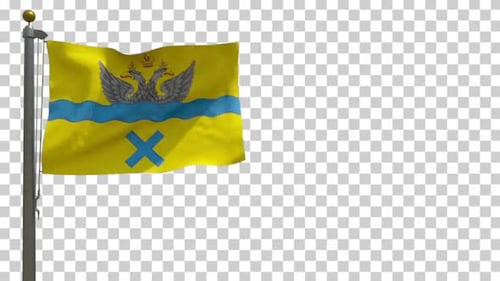 Flagge der Stadt Orenburg (Russland) auf Fahnenmast mit Alphakanal - 4K