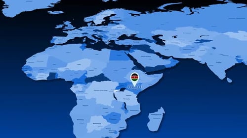 World Map Zoom to Kenya Location Pin Animation