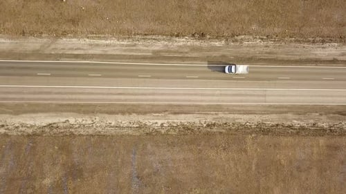 Delivery Van Driving on Rural Highway, Aerial View