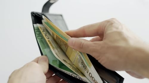 A Man Hands are Counting Euro Bill Notes