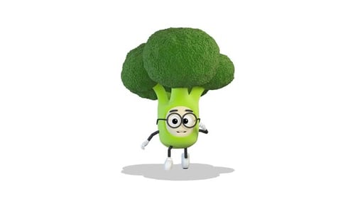Funny Broccoli Character Running with Glasses