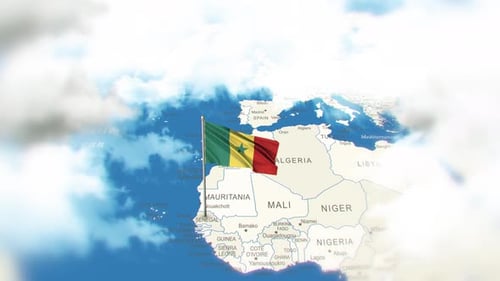 Waving Senegal Flag Animation Over Detailed African Map