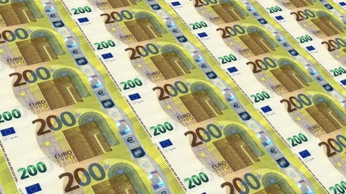 Seamless 200 Euro Banknotes Printing Process Loop