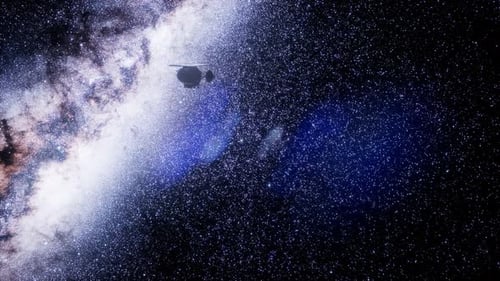 Futuristic Spacecraft Flying Through Milky Way Galaxy